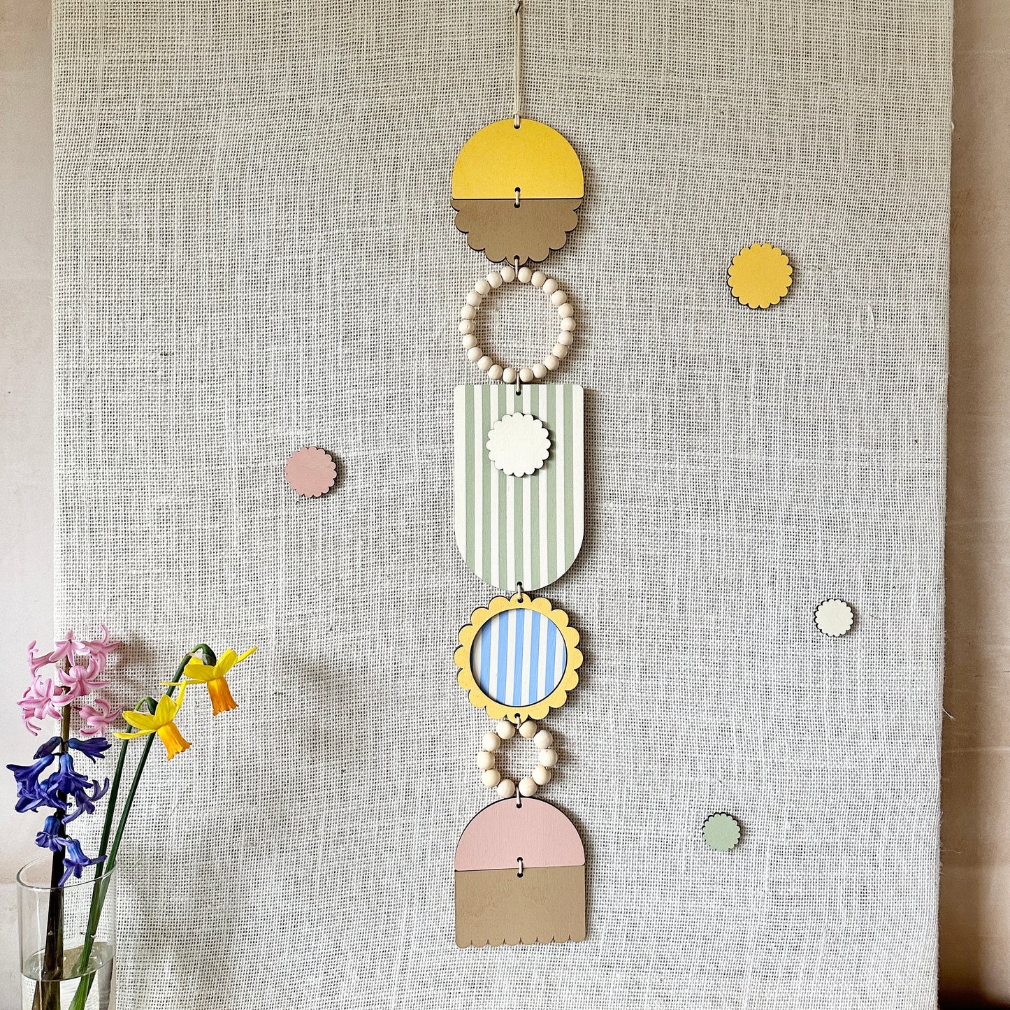 Spring 2024 Wall Hanging - Long Slim Art - Muted Fun Decor - Floral Wall Hanging - Skinny Wall Art - Hand Painted Wall Hanging - New Homes