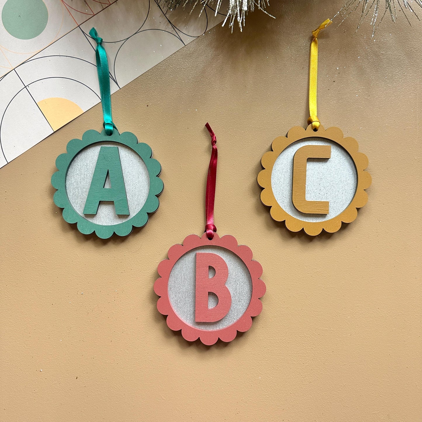 Personalised Ornament - Scalloped Decoration - Christmas Tree Ornament - Initial Gift