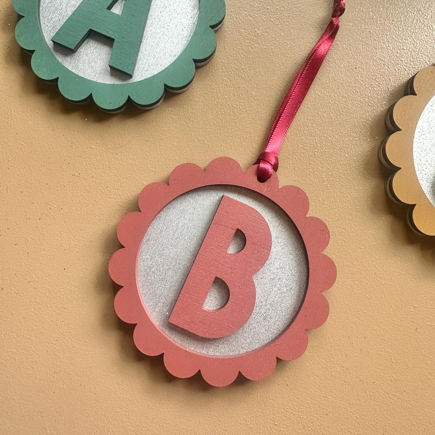 Personalised Ornament - Scalloped Decoration - Christmas Tree Ornament - Initial Gift