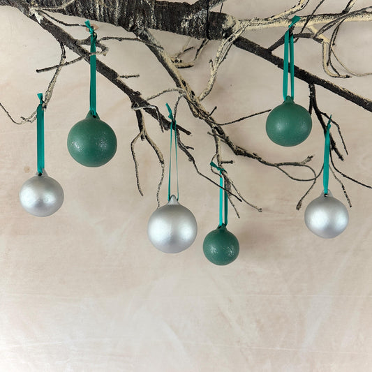 Set of 6 baubles - Christmas Decoration - Green Bauble - Bauble Set - Silver Xmas Decor