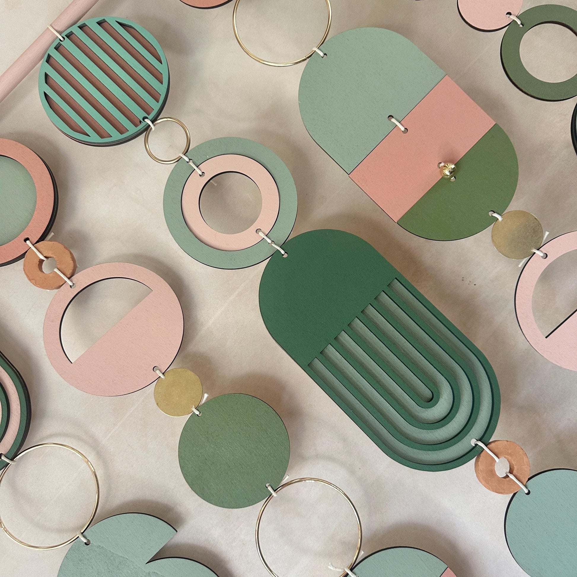 Large MCM Green & Pink Wall Art - Mid-Century Home Decor