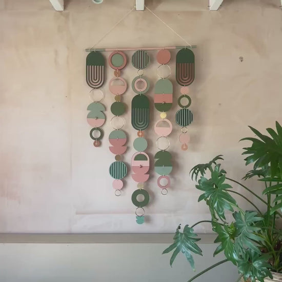 Large MCM Green & Pink Wall Art - Mid-Century Home Decor