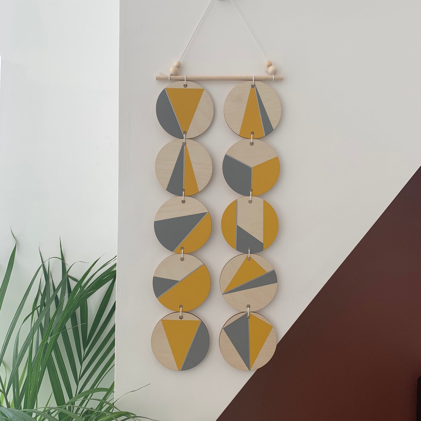 Wall hanging - Colourful Geometric Plywood - Scandi Hygge Boho - Wall Hanging - Wall Art multi - Ochre Yellow and Grey Decor