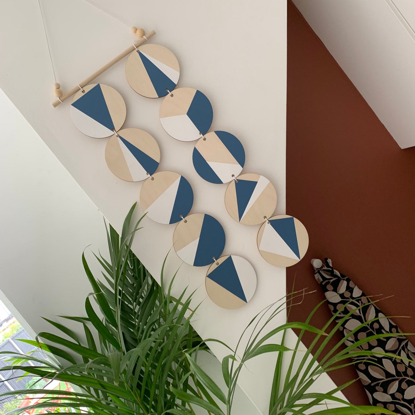 Blue Wall hanging - Modern Geometric Wall Art - Scandi Hygge Boho - Wall Hanging - wooden Wall hanging - Blue and White Decor