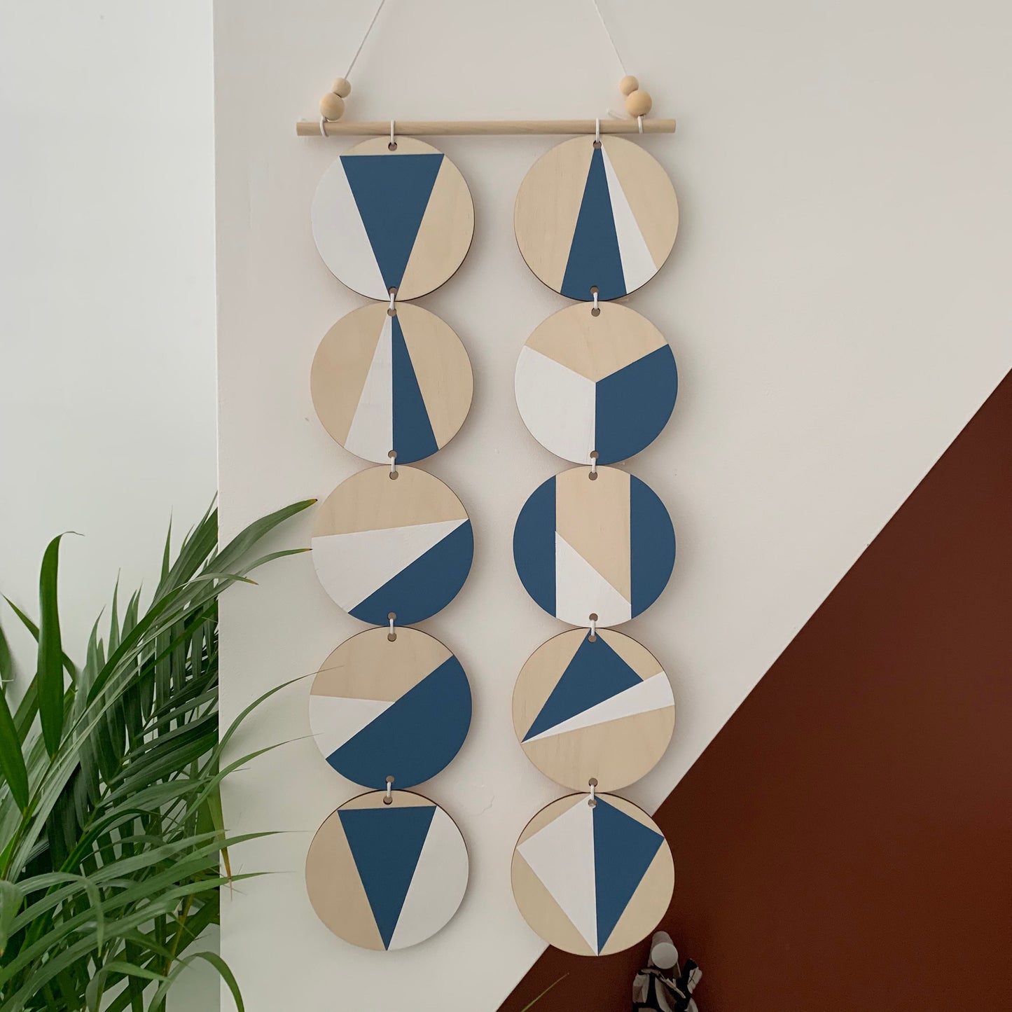 Blue Wall hanging - Modern Geometric Wall Art - Scandi Hygge Boho - Wall Hanging - wooden Wall hanging - Blue and White Decor