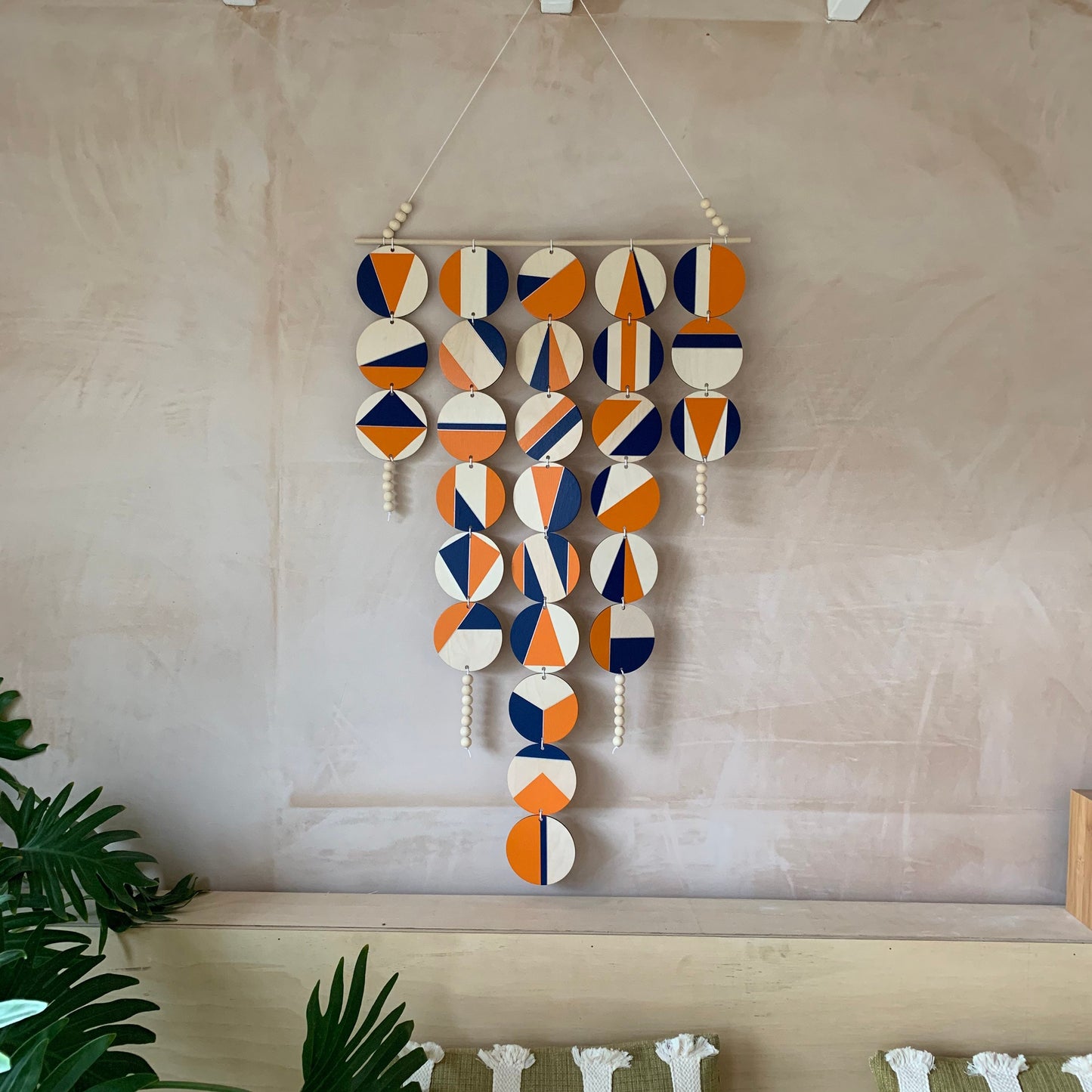 Large Chandelier Wall Hanging - Wall Hanging - Orange and Blue Geometric Art - Scandi Wall Decor - Home Wall Decor - Big Wall Tapestry