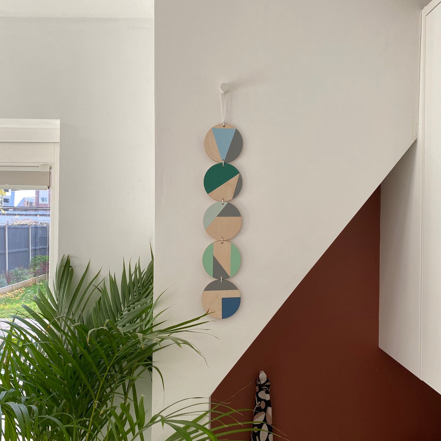Wall hanging - Colourful Geometric Art - Plywood Decor - Scandi Hygge Boho - Wall Hanging - Wall Art multi - Green and Blues