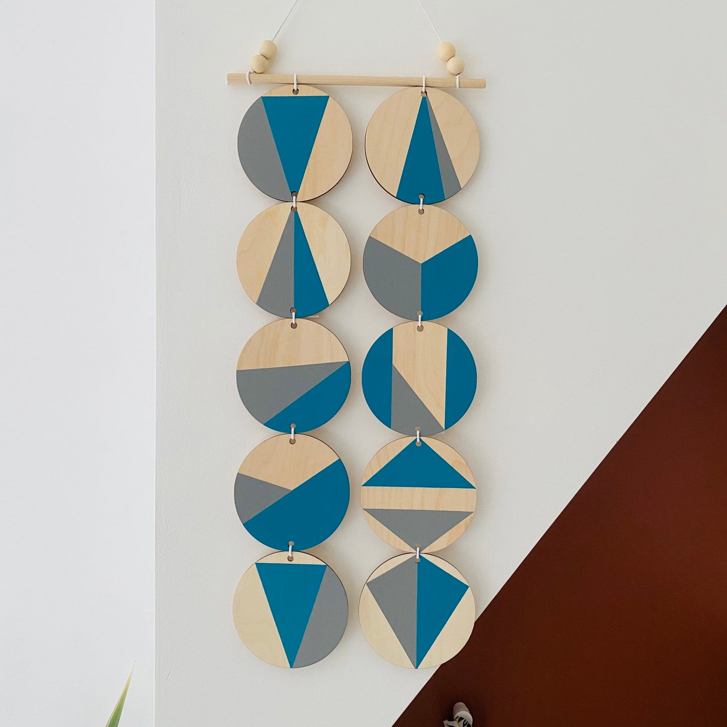 Wall hanging - Colourful Geometric Plywood - Scandi Hygge Boho - Wall Hanging - Wall Art multi - Bright Teal and Grey Decor