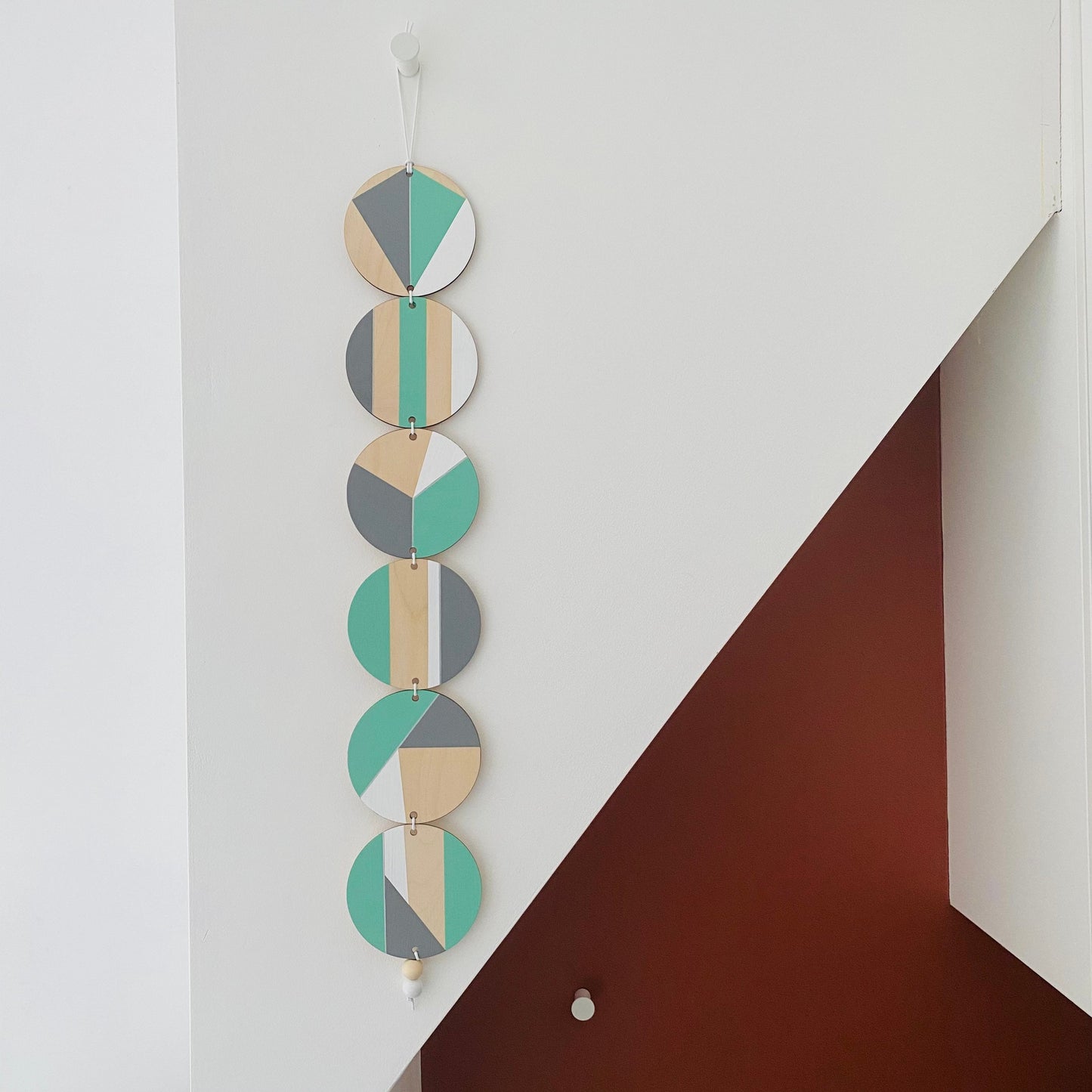 Wall hanging - Colourful Geometric Plywood - Scandi Hygge Boho - Wall Hanging - Wall Art multi - Neon Mint, White and Grey Decor