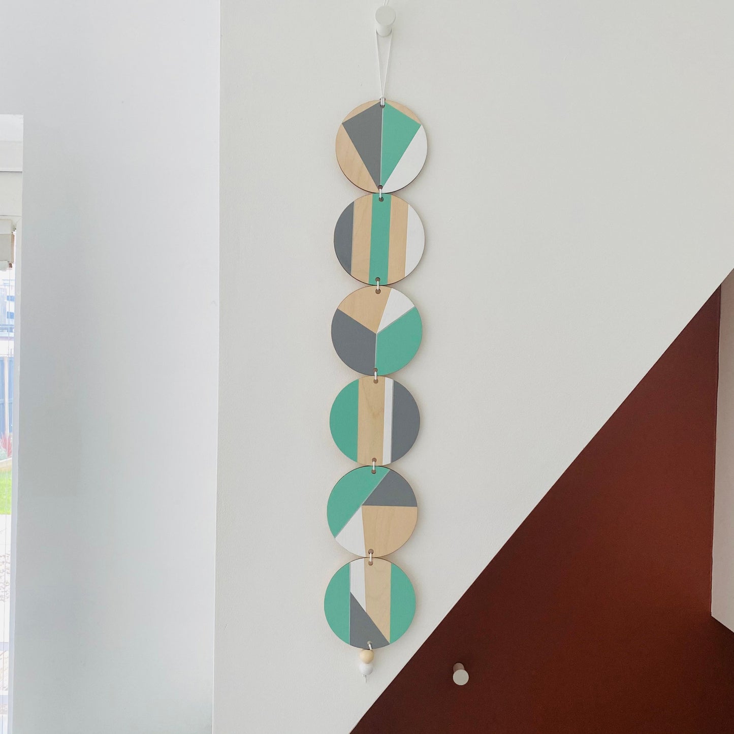 Wall hanging - Colourful Geometric Plywood - Scandi Hygge Boho - Wall Hanging - Wall Art multi - Neon Mint, White and Grey Decor