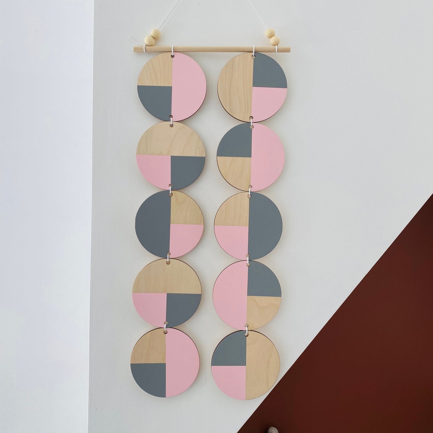 Pink Wall hanging - Colourful Geometric Plywood - Scandi Hygge Boho - Wall Hanging - Wall Art Bedroom - Baby Pink and Grey Decoration