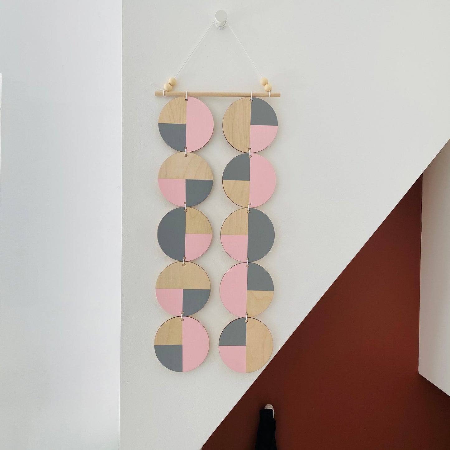 Pink Wall hanging - Colourful Geometric Plywood - Scandi Hygge Boho - Wall Hanging - Wall Art Bedroom - Baby Pink and Grey Decoration