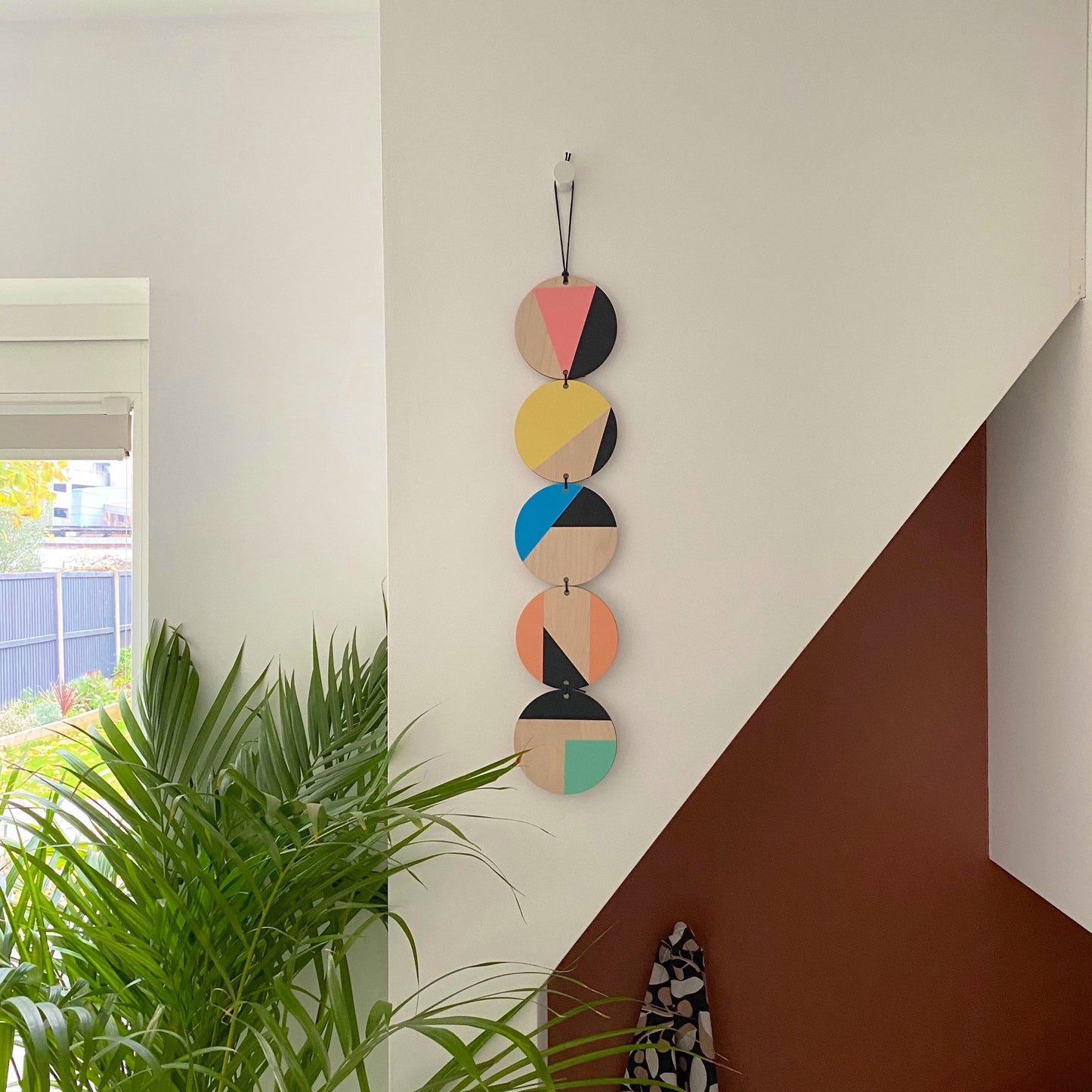 Wall hanging - Colourful Geometric Art - Plywood Decor - Scandi Hygge Boho - Wall Hanging - WallArt multi - Bright Retro Colours - 80s style