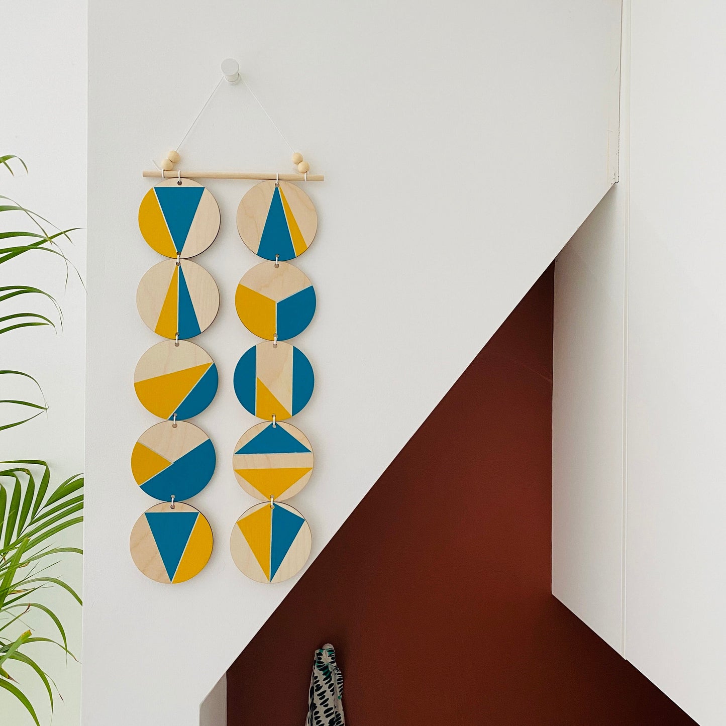 Wall hanging - Colourful Geometric Plywood - Scandi Hygge Boho - Wall Hanging - Wall Art multi - Bright Teal and Yellow Decor