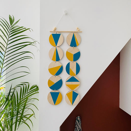 Wall hanging - Colourful Geometric Plywood - Scandi Hygge Boho - Wall Hanging - Wall Art multi - Bright Teal and Yellow Decor