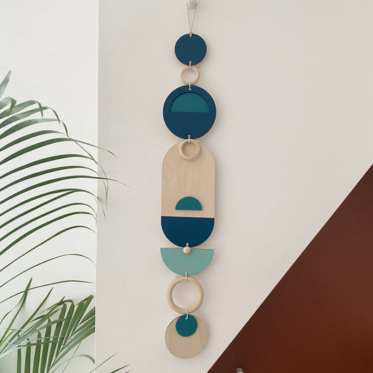 Blue Modern Wall Art - Geometric Artwork - Minimal Home Decor - New Home Trend - Slim Centre Piece Art - Long Wall Tapestry - Wood Art