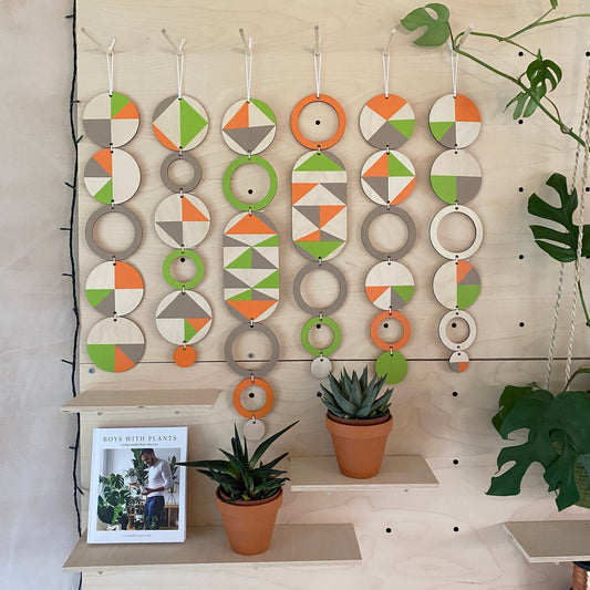 New Wall Art - Geometric Art - Plywood Decor - Bright Fun Art - Unusual Wall Hanging - Wall Art Decor - Green Orange Cut Out Art