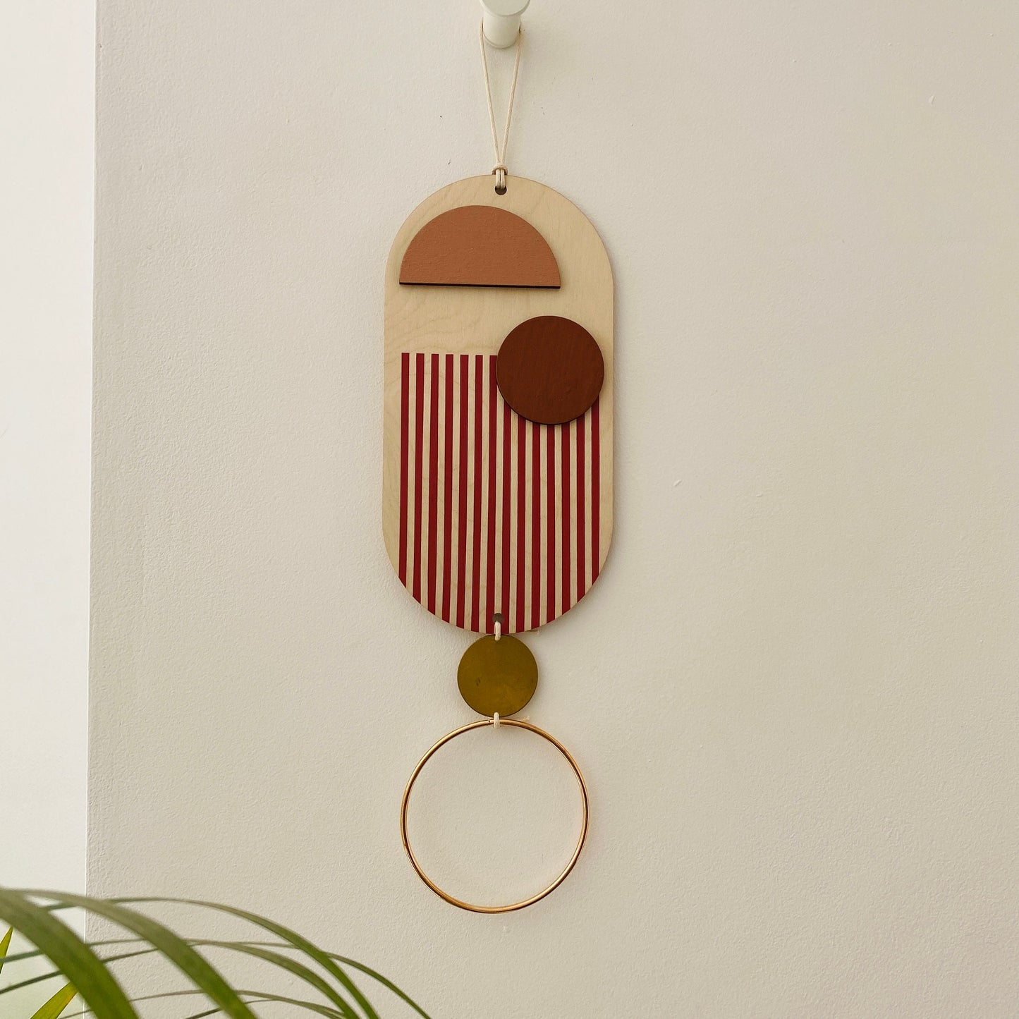 Small Wall Hanging - Modern Wall Art - Contemporary Home Decor - Brass Wall Art - Pink and Red Decor - Wood Decor - Hanging Wall Art