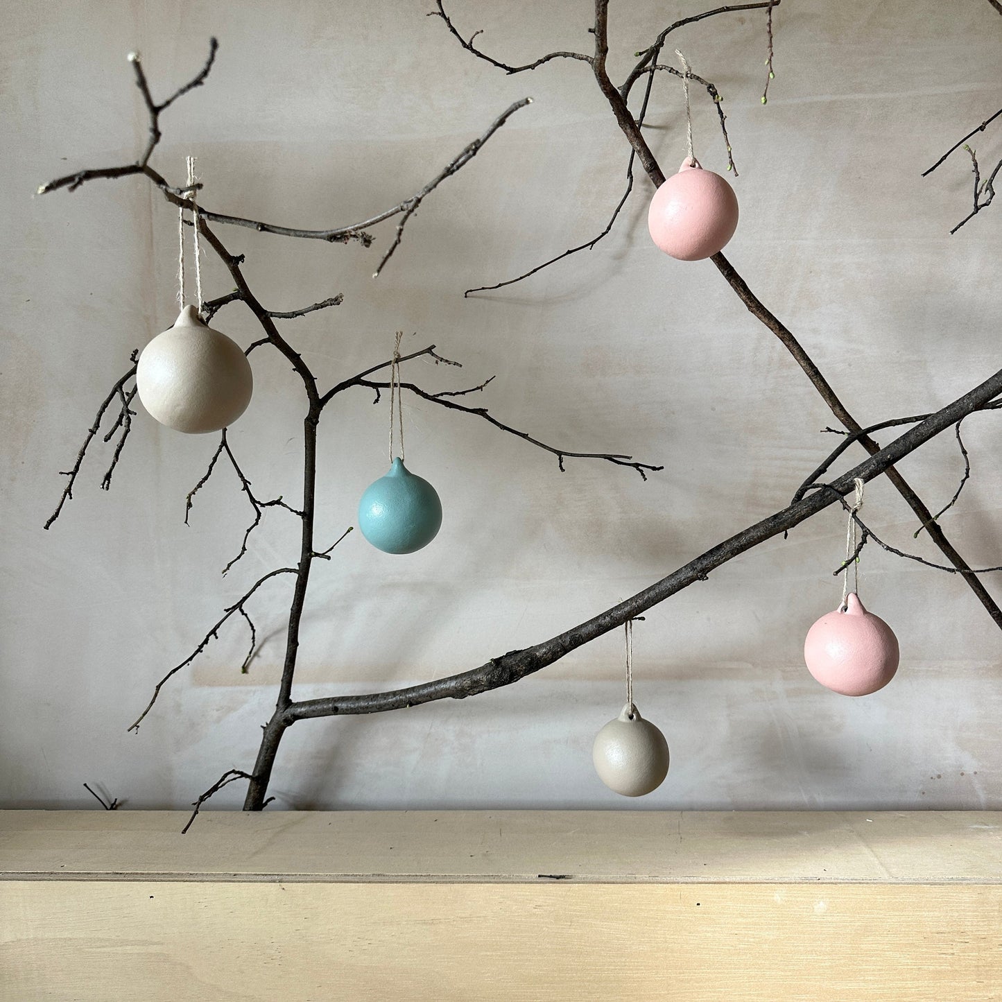 Set of 6 Pastel Ceramic Baubles - Xmas Ornament - Christmas Tree Decoration - Hand Painted - Pastel Pink Baubles - Pastel Blue Baubles - 6cm