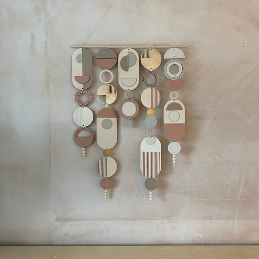 Modern Birch Wall Art with Gold Metal Hoop Detailing and Blush Pink Accents