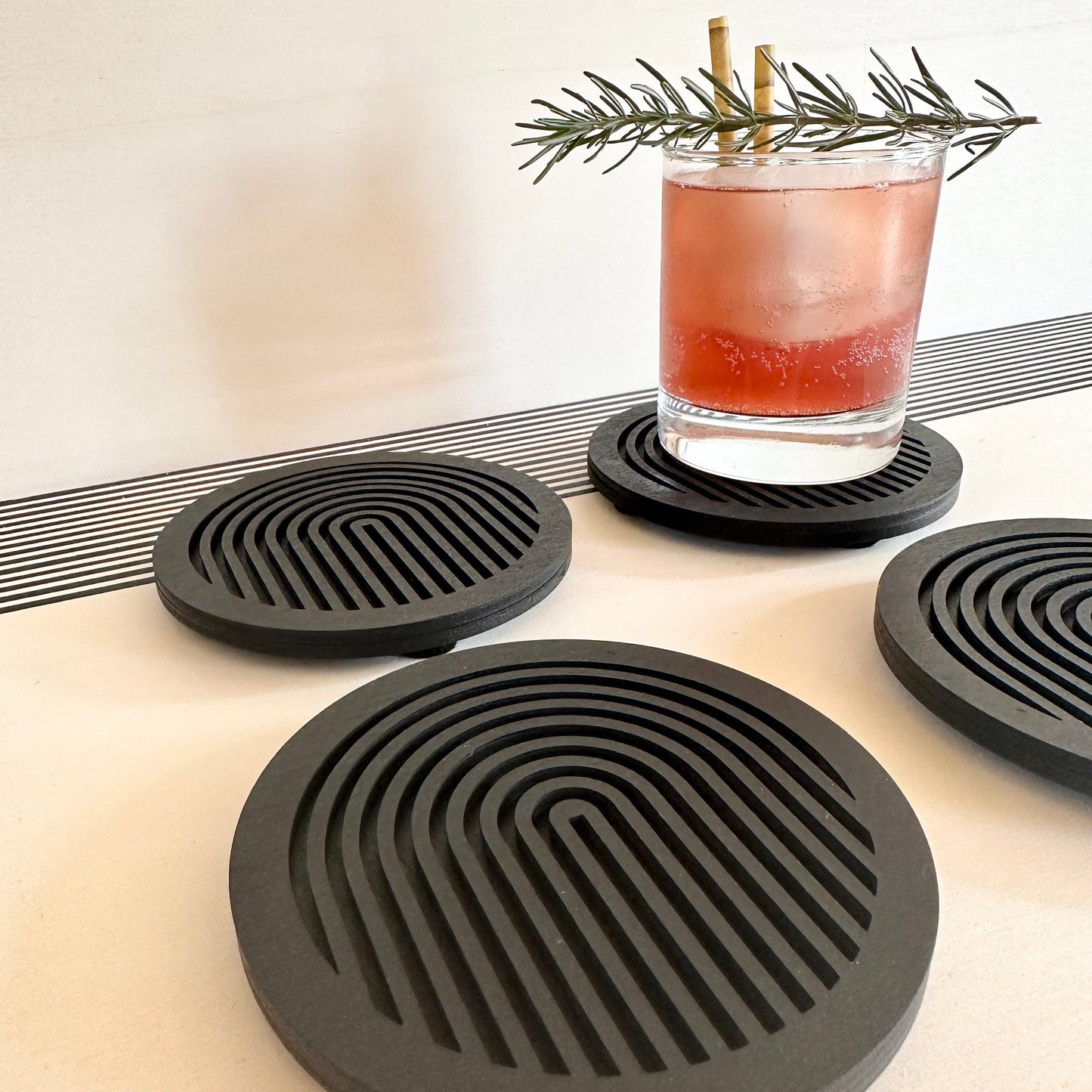 Black Geometric Wooden Coasters (Set of 4)