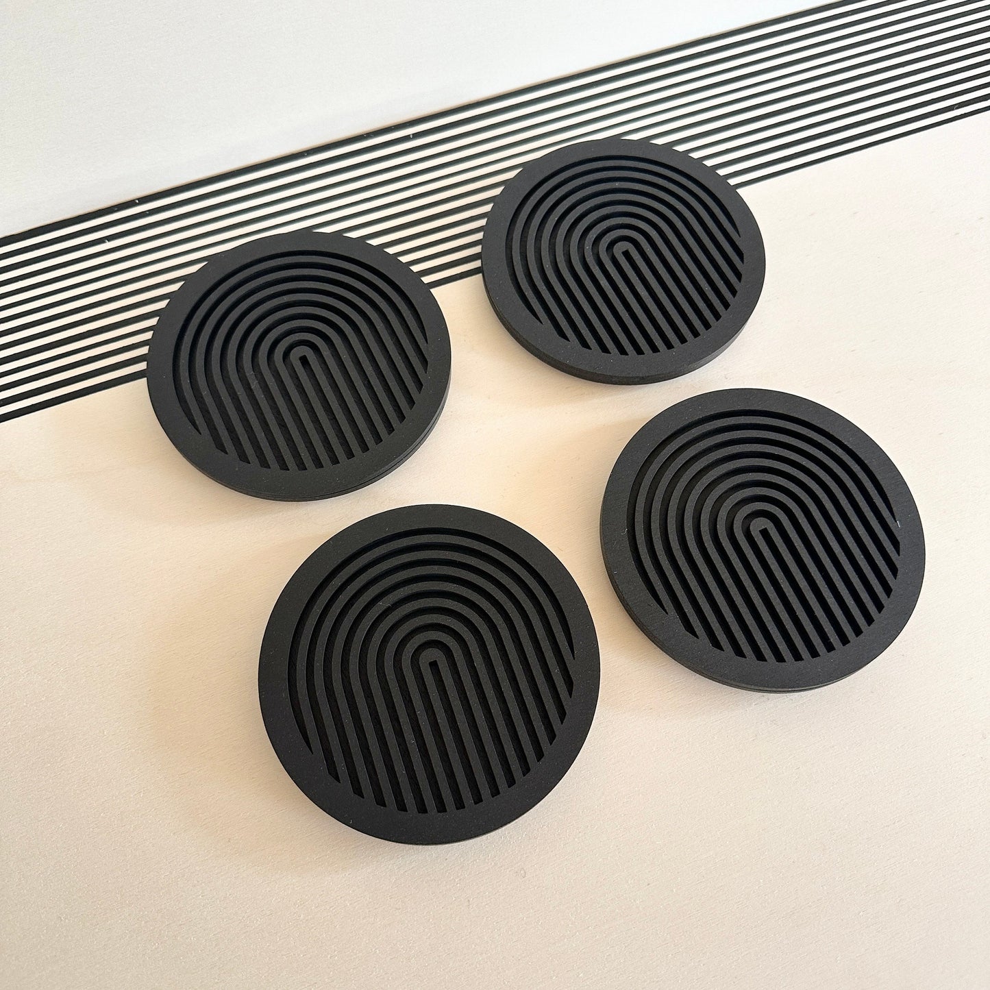 Black Geometric Wooden Coasters (Set of 4)