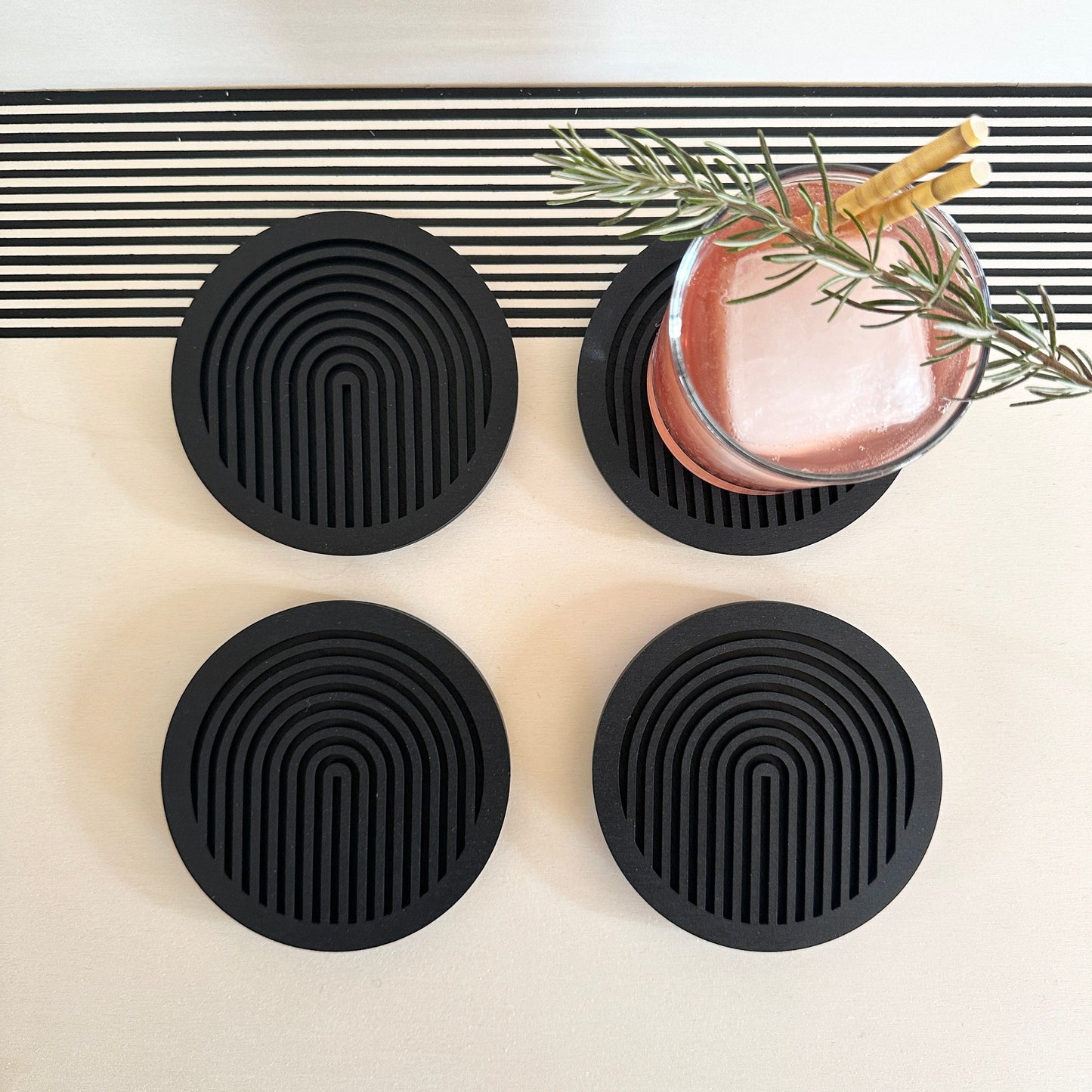 Black Geometric Wooden Coasters (Set of 4)