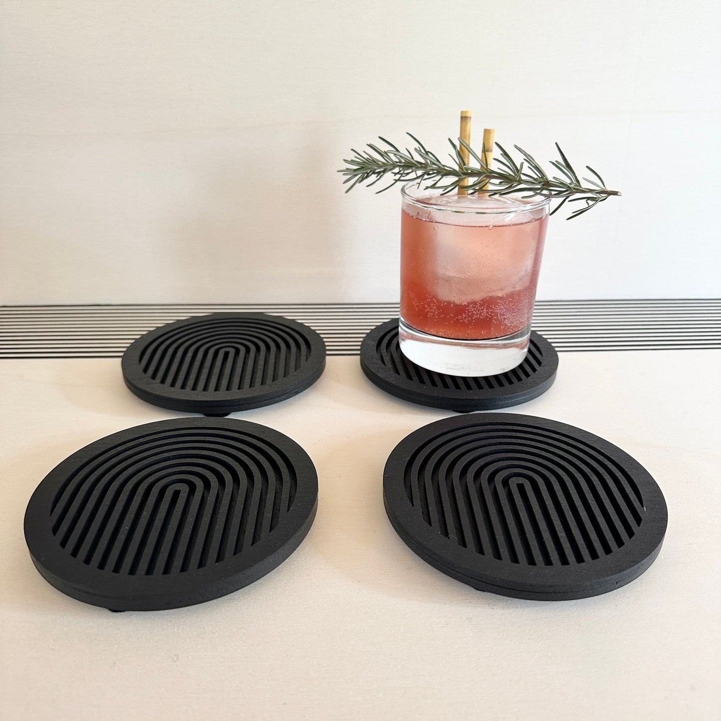 Black Geometric Wooden Coasters (Set of 4)