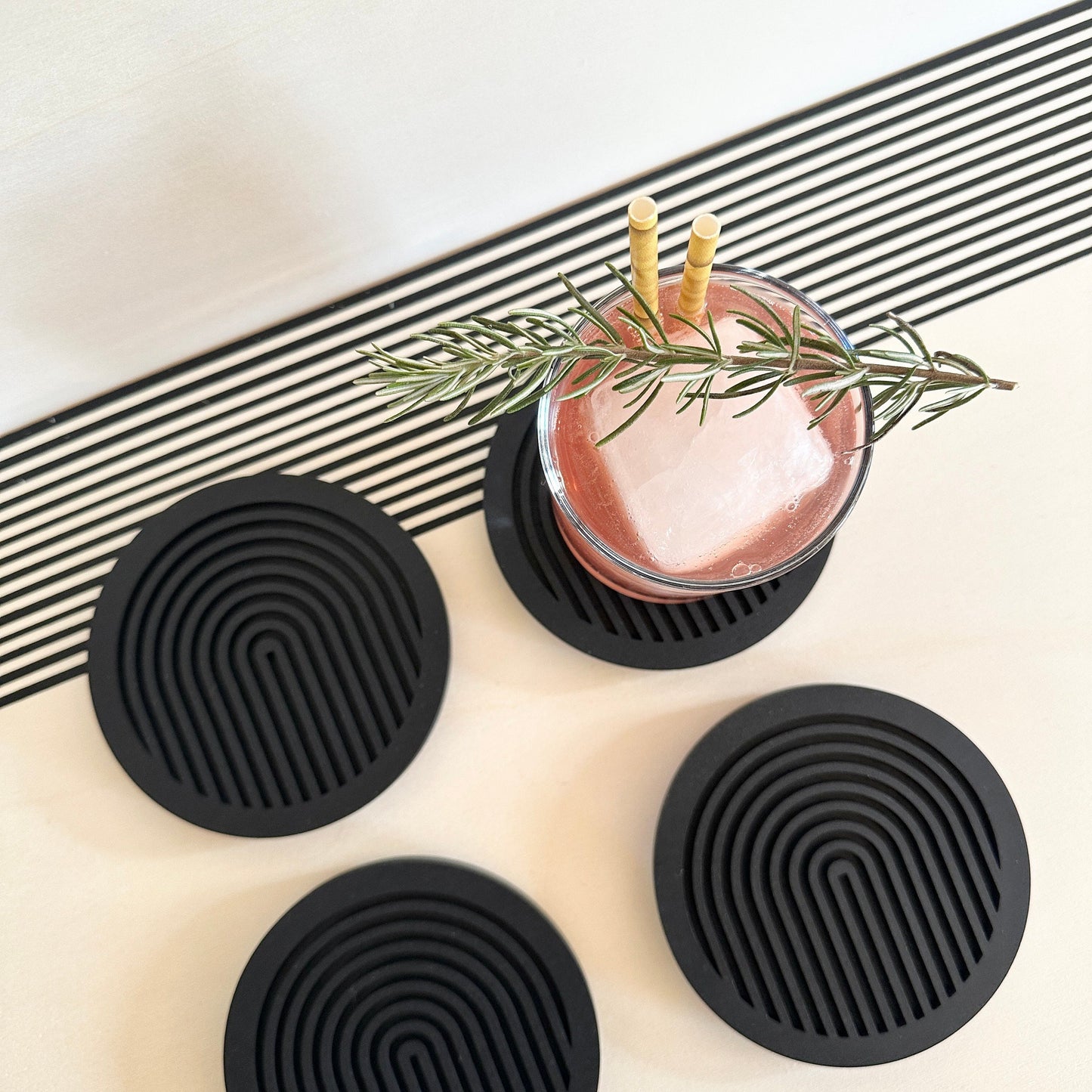 Black Geometric Wooden Coasters (Set of 4)